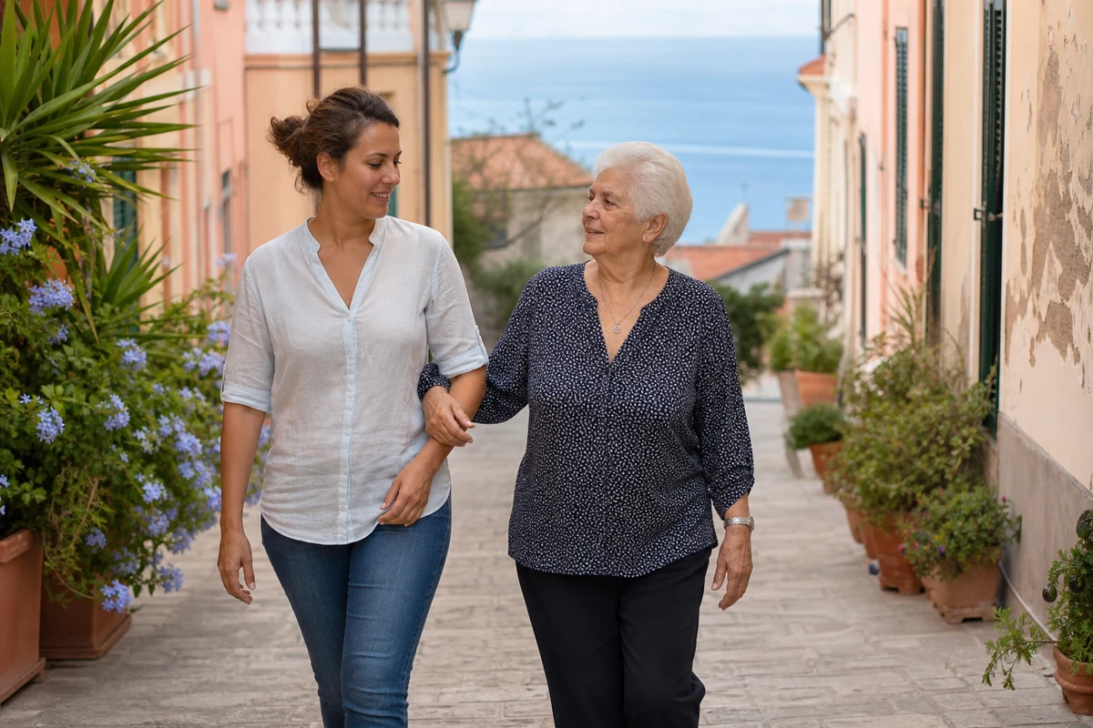 Badante a ore accompagna una donna anziana